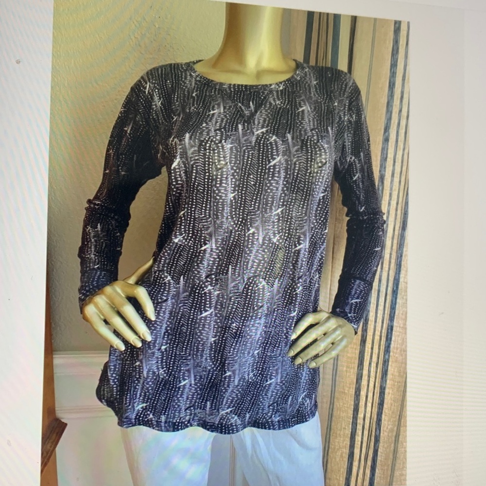 Isabel Marant x H&M Feather print linen top Dark blue and white